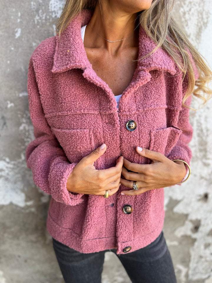 Veste Courte et Chaude avec Col à Revers pour Femmes-10
