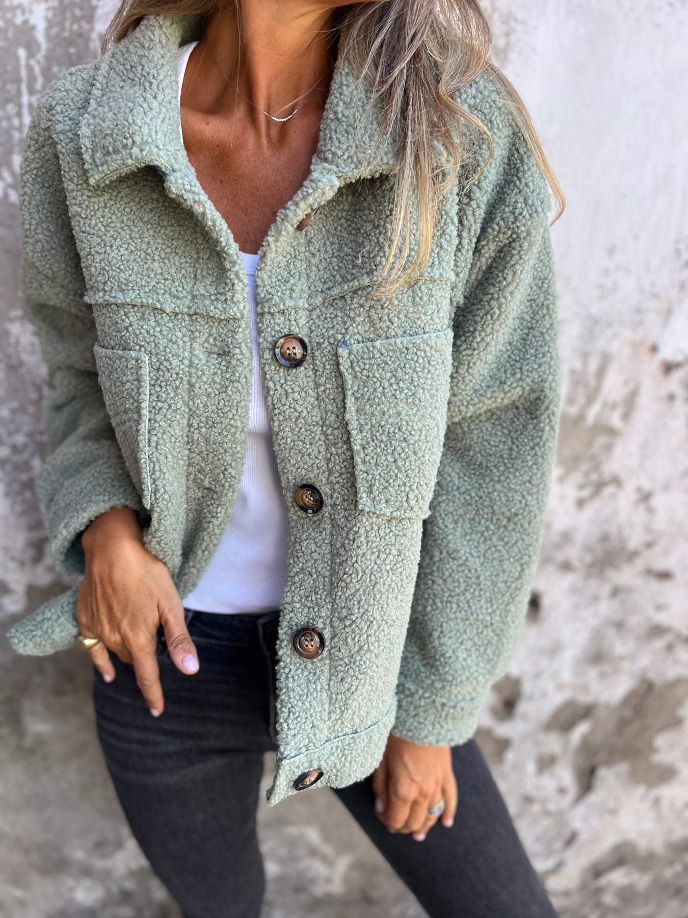 Veste Courte et Chaude avec Col à Revers pour Femmes-9