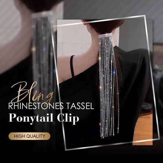 Accessoire pour cheveux avec frange et strass, pince à queue de cheval