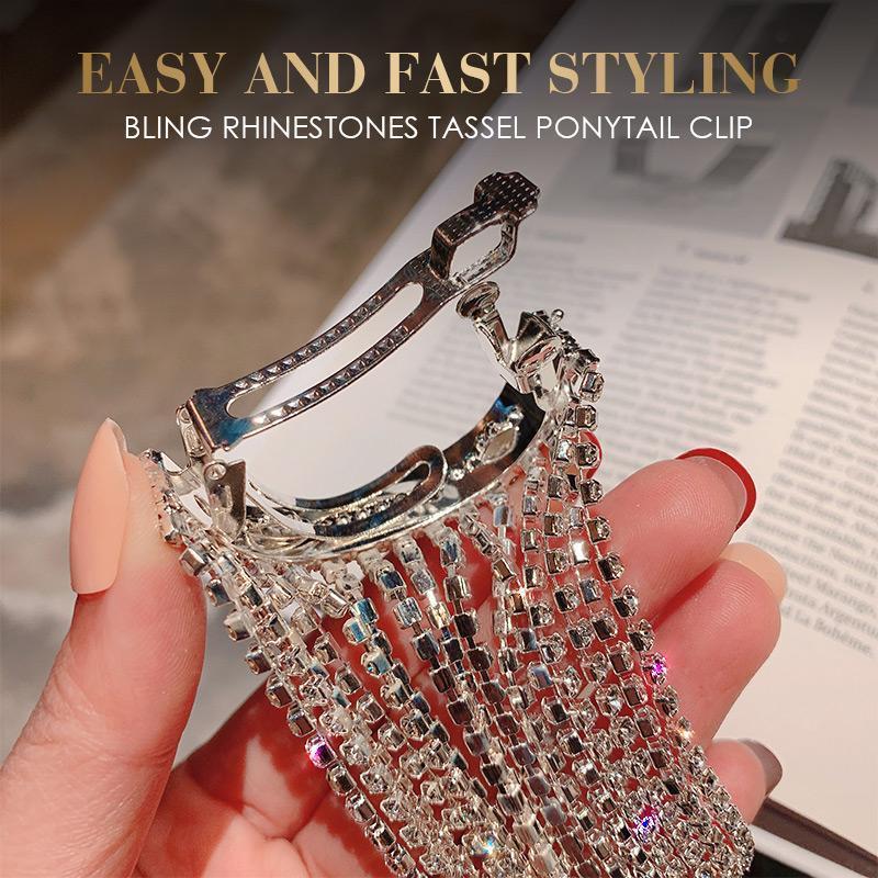 Accessoire pour cheveux avec frange et strass, pince à queue de cheval-3