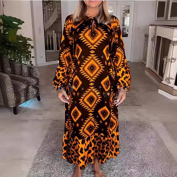 Women’s Bohemian Casual Printed Long-sleeve Dress-3