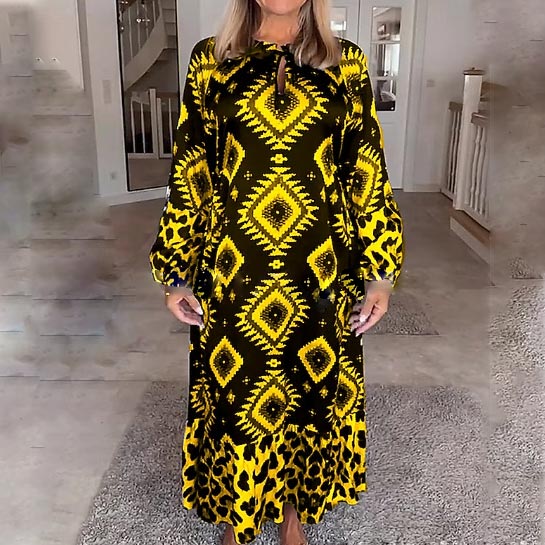 Women’s Bohemian Casual Printed Long-sleeve Dress-2