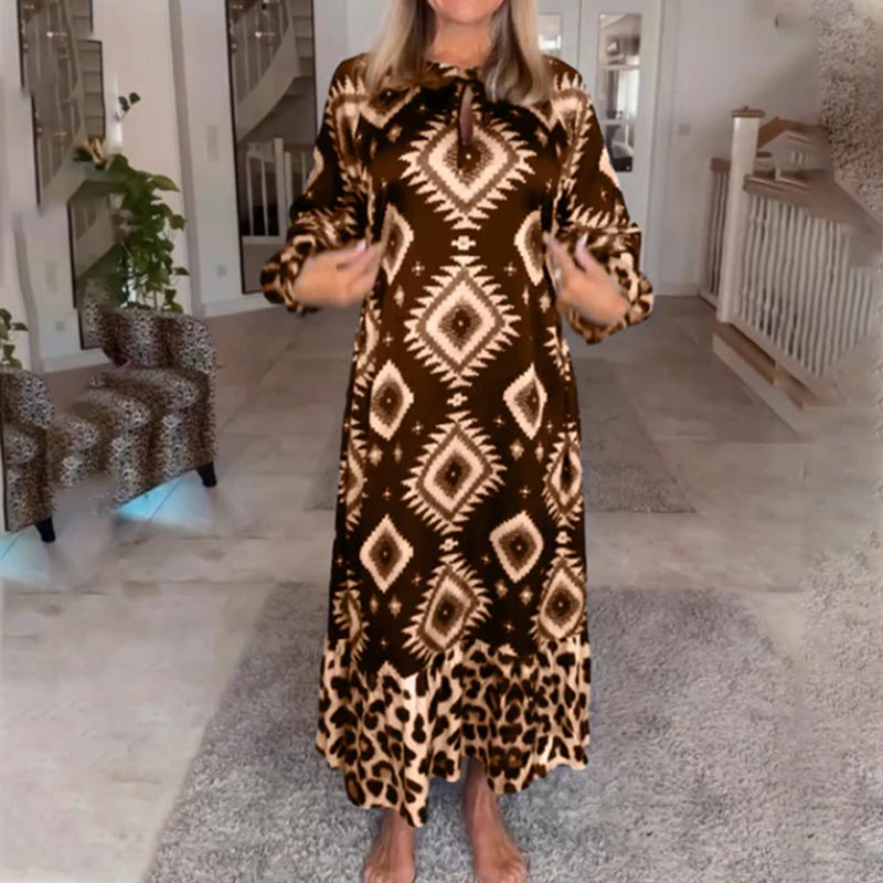 Women’s Bohemian Casual Printed Long-sleeve Dress-4