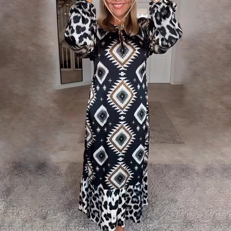 Women’s Bohemian Casual Printed Long-sleeve Dress-1
