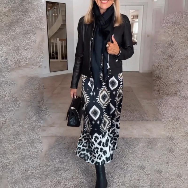 Women’s Bohemian Casual Printed Long-sleeve Dress-6