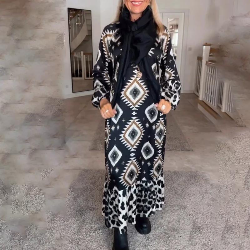 Women’s Bohemian Casual Printed Long-sleeve Dress-7