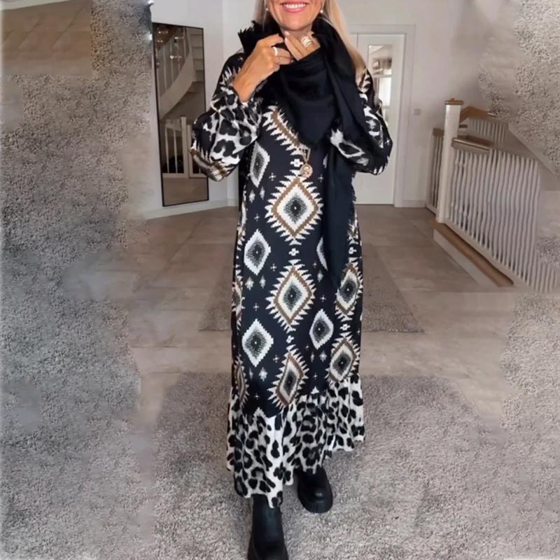 Women’s Bohemian Casual Printed Long-sleeve Dress-8