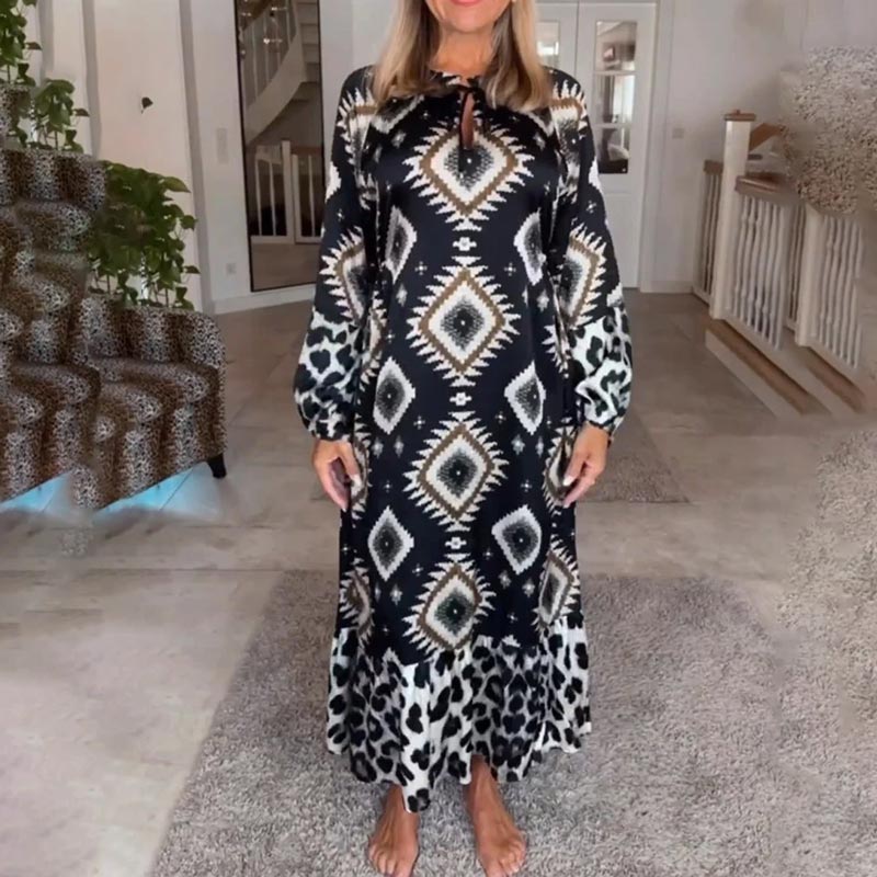 Women’s Bohemian Casual Printed Long-sleeve Dress-9