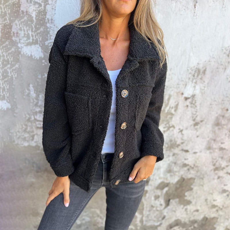 Veste Courte et Chaude avec Col à Revers pour Femmes-3
