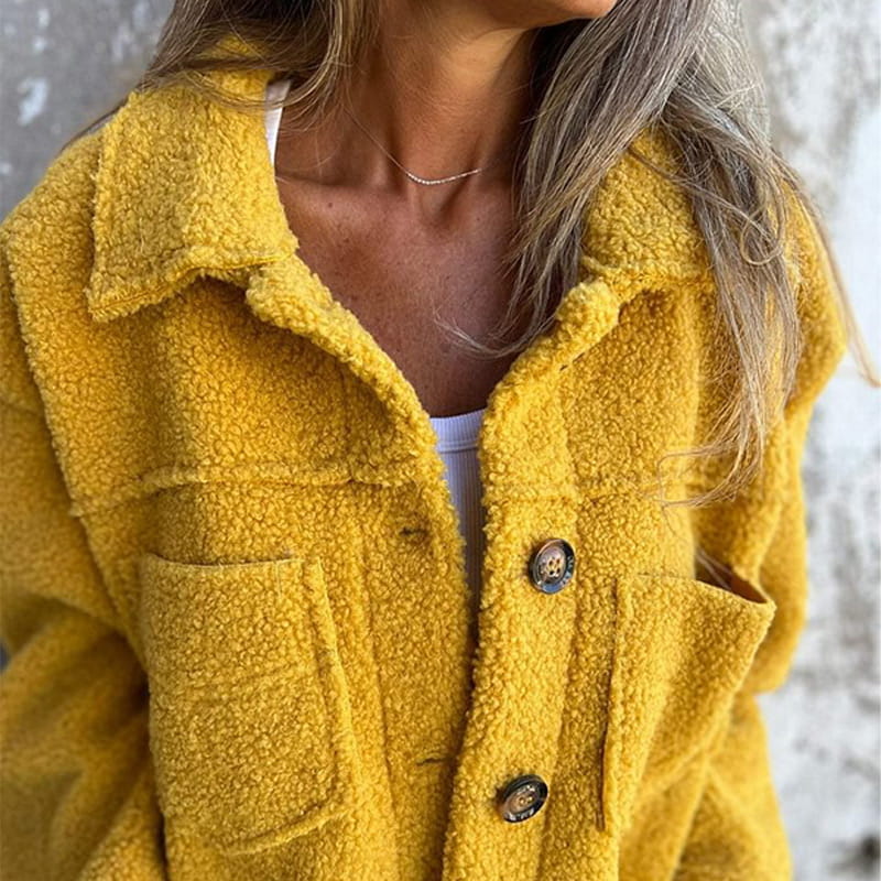 Veste Courte et Chaude avec Col à Revers pour Femmes-2