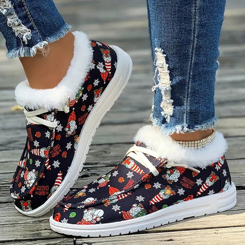 Women's Thick Warm Printed Flat Shoes-3