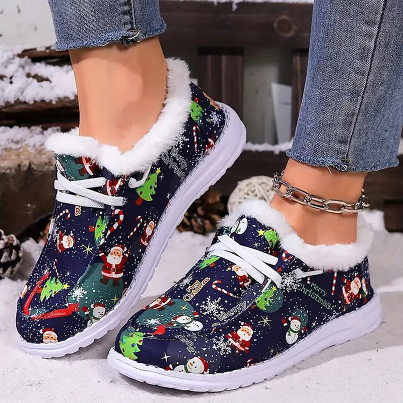 Women's Thick Warm Printed Flat Shoes-1