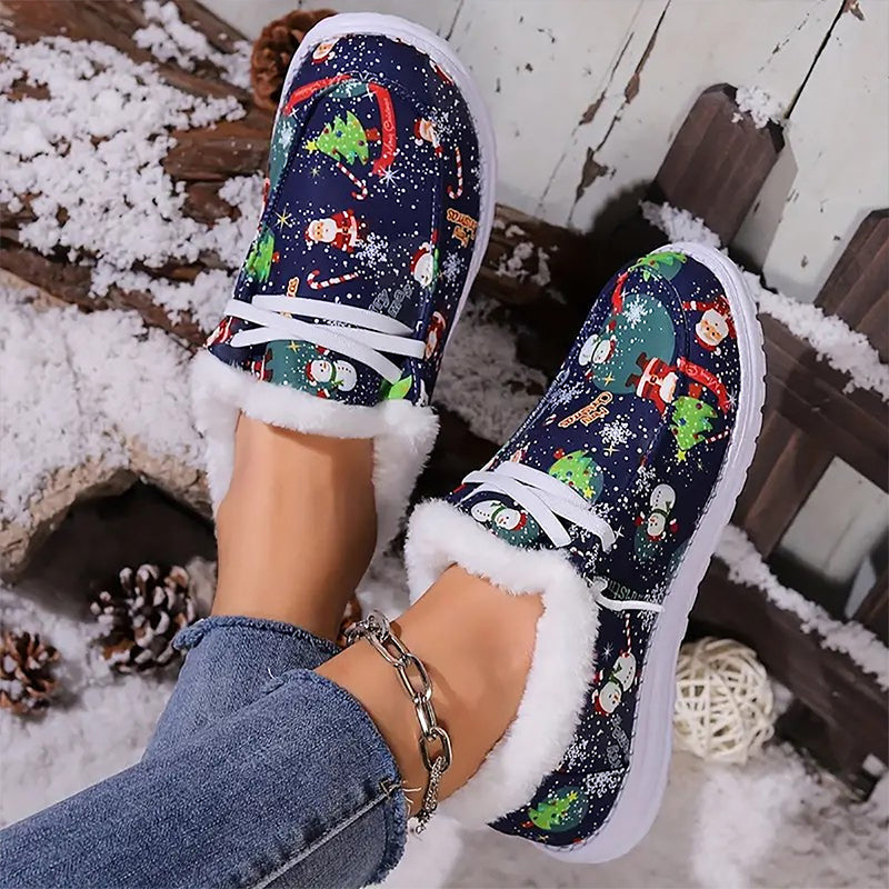Women's Thick Warm Printed Flat Shoes-4