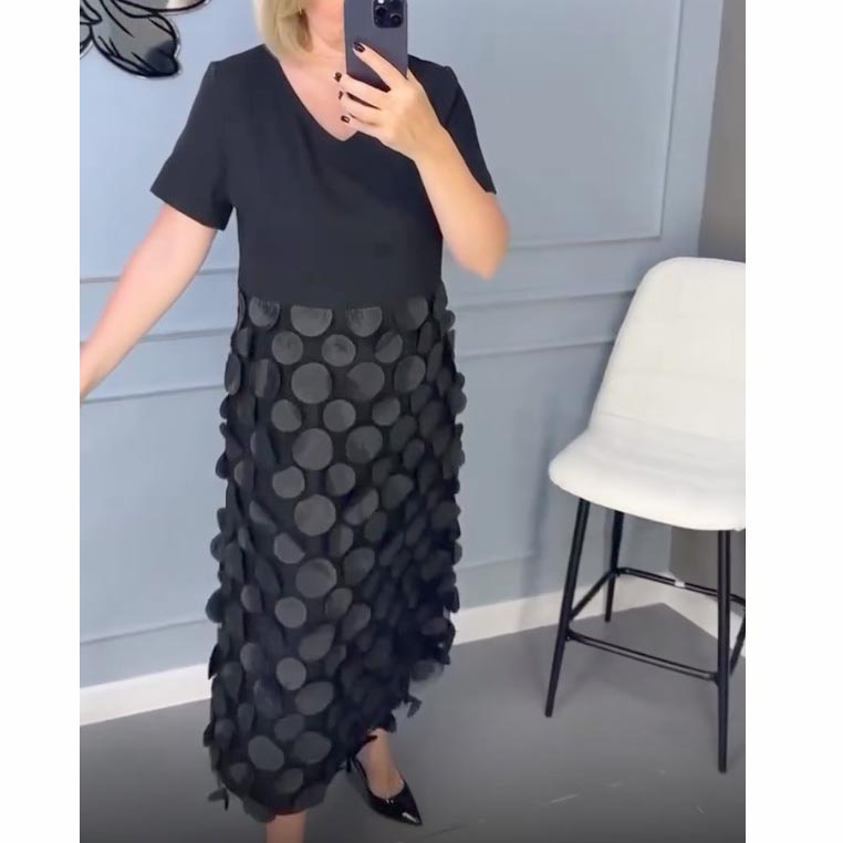 🌷Heißer Verkauf 58% Rabatt🌷Elegantes schwarzes Kleid mit V-Ausschnitt und unregelmäßiger Jacke Zweiteiliges Set-5