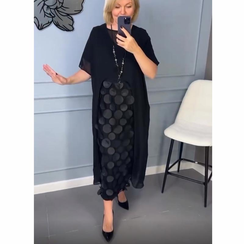 🌷Heißer Verkauf 58% Rabatt🌷Elegantes schwarzes Kleid mit V-Ausschnitt und unregelmäßiger Jacke Zweiteiliges Set-8
