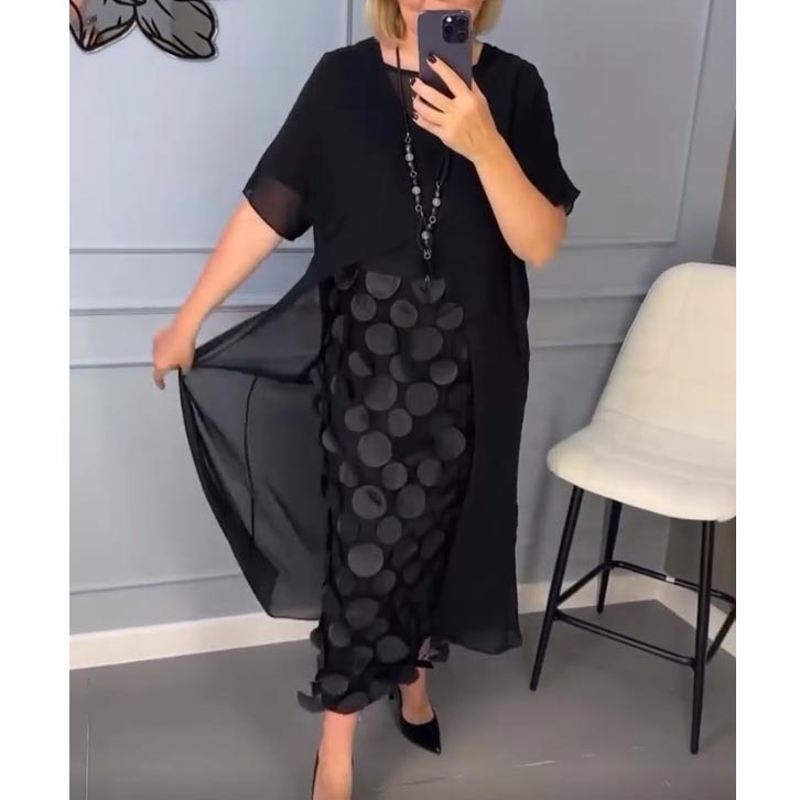 🌷Heißer Verkauf 58% Rabatt🌷Elegantes schwarzes Kleid mit V-Ausschnitt und unregelmäßiger Jacke Zweiteiliges Set-10