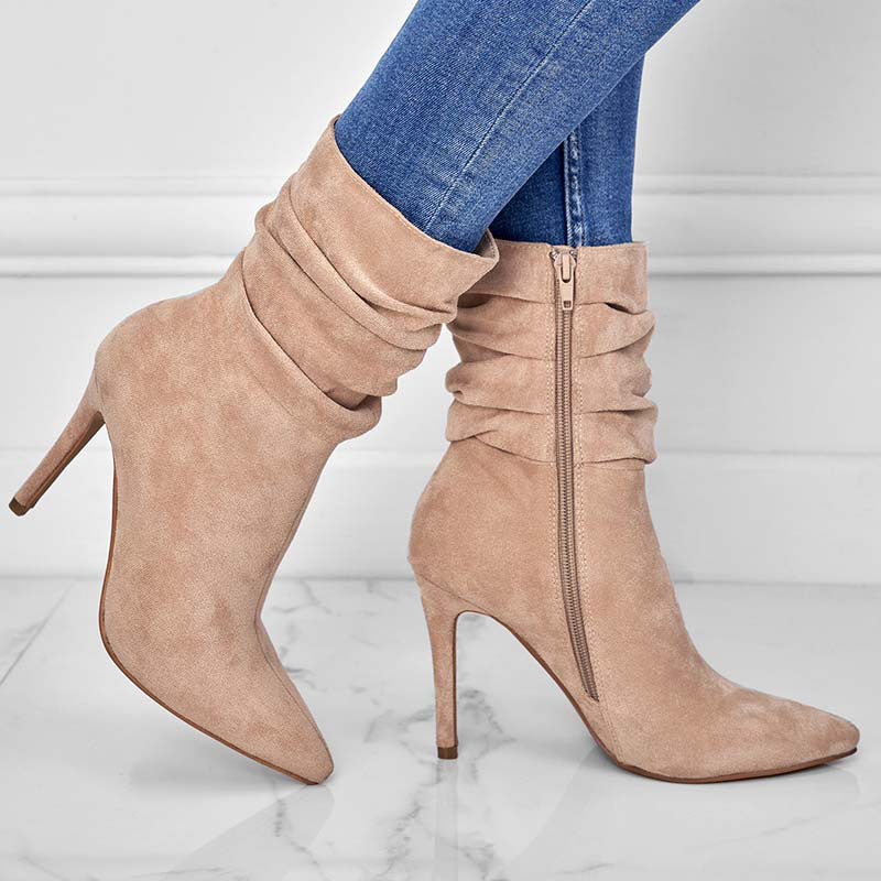 💖2025 Vente à chaud💖Bottes courtes à talons hauts et à bouts pointus pour femmes-10