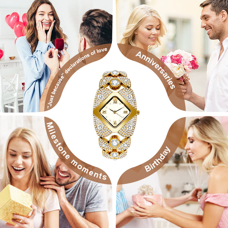 Retro Quartz Watch with Sparkling Rhinestones-8