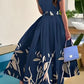 Women's casual floral print belt short sleeve maxi dress