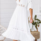Dámské v-neck sexy krajky splicing waist-délka rukávů midi šaty